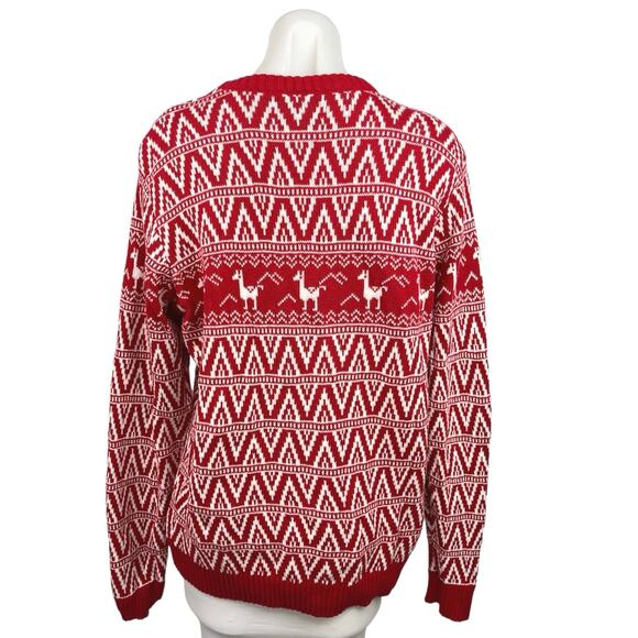 Blizzard Bay Red Fair Isle Llama Crew Neck Pullover Ugly Christmas Sweater Sz M - Picture 2 of 4